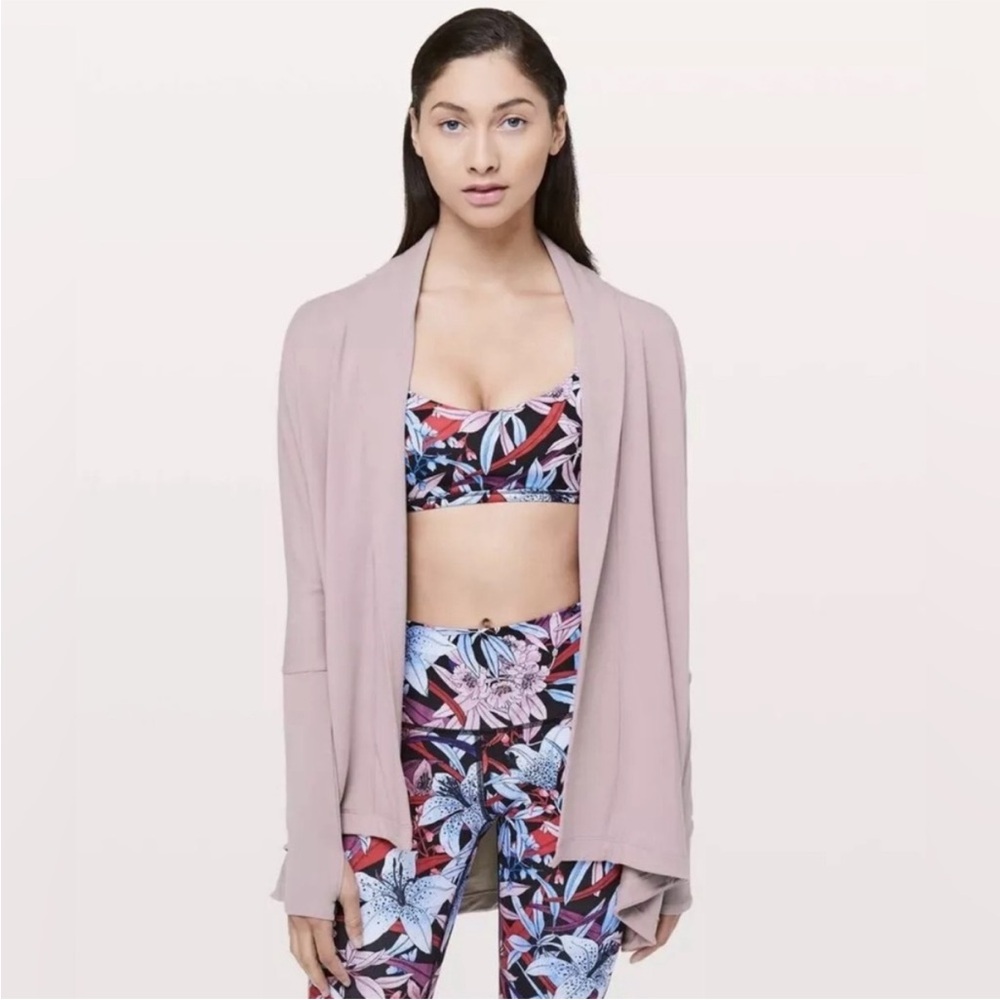 Lululemon back in action wrap cardigan smoky blush 12